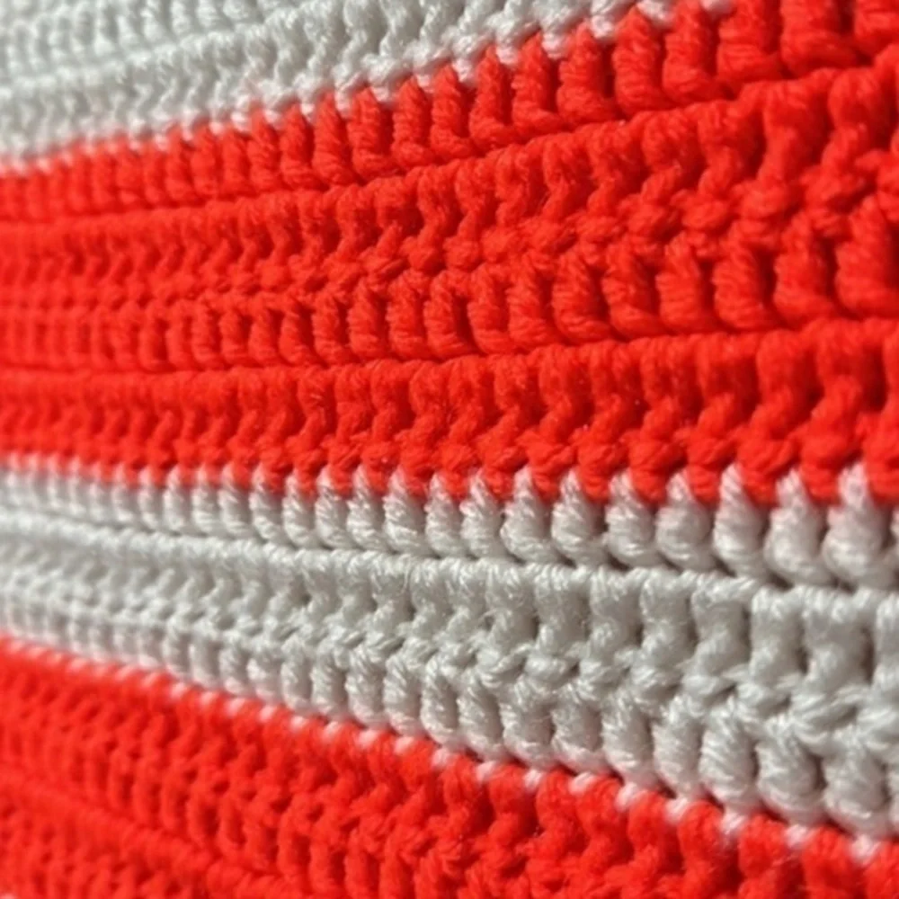 Vintage small throw/ afghan orange and white with fringe edges‎ hand crocheted
